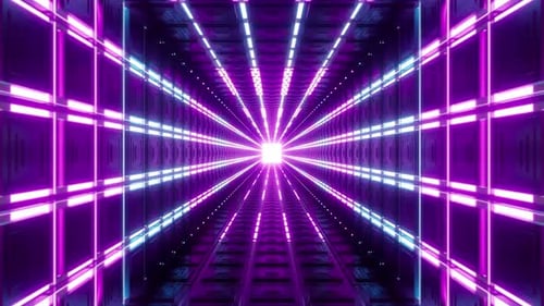 Neon Purple Pink Blue Light Grid Tunnel Abstract Futuristic Digital Art Design