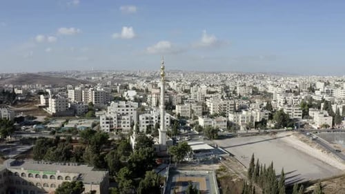 Minarett im Goldenen Moscheenturm in Jerusalem, Luftaufnahme