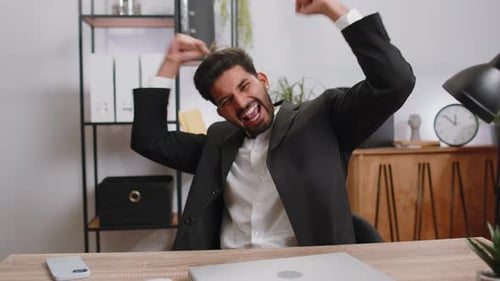 Happy Amazed Businessman Shocked By Sudden Victory Game Winning Lottery Goal Achievemen Good News