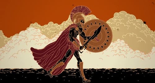 Animated Spartan Warrior Walking Loop in Retro Style