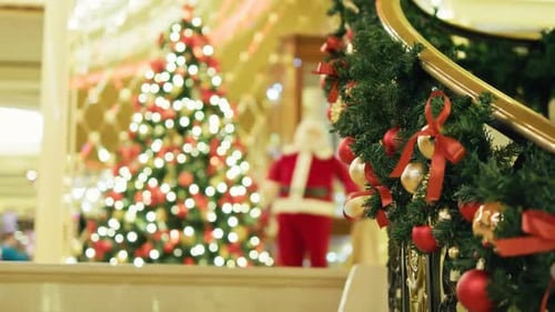 Festive Christmas Decorations With Blurred Santa Figure