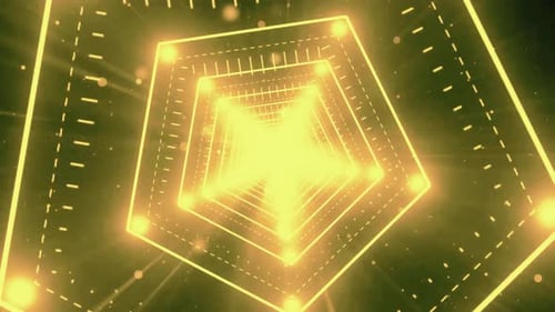 Abstract Glowing Geometric Pentagon Tunnel Background