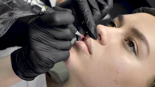 Lip Blushing Treatment Procedure in Beauty Salon