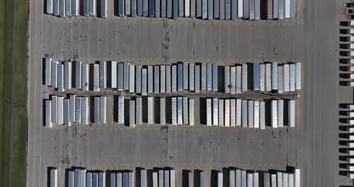 Aerial view of trailer parking lot, United States.