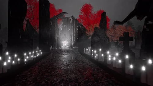 A creepy, old cemetery on the eve of the Halloween holiday.