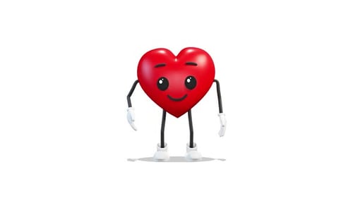 Cheerful 3D Red Heart Character Waving Animation