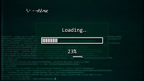 Digital Loading Progress Bar Animation with Code Background