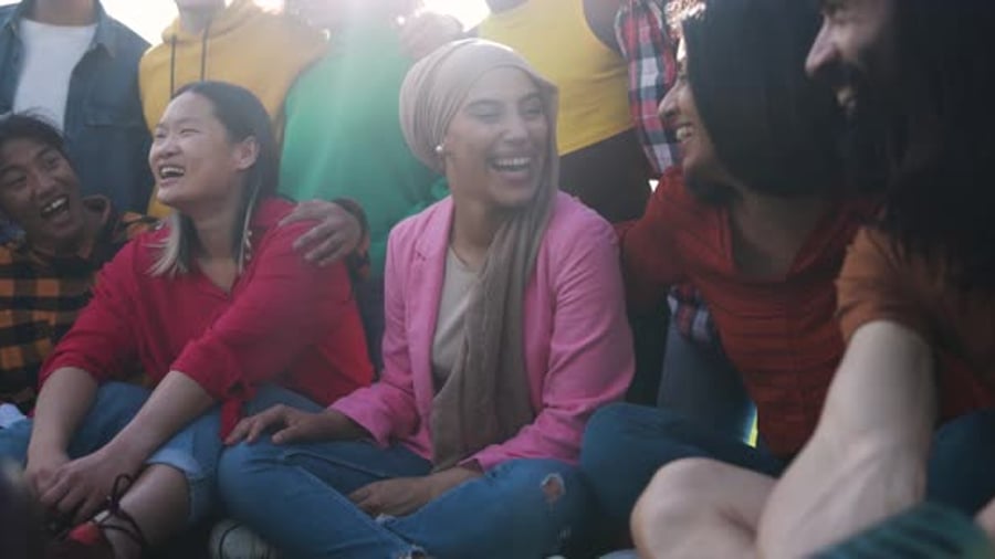 Cover for Diverse Friends Laughing Together in Summer Park