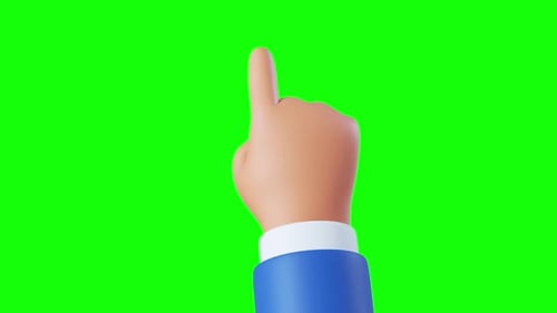 3d animation of a cartoon character hand isolated on green screen.