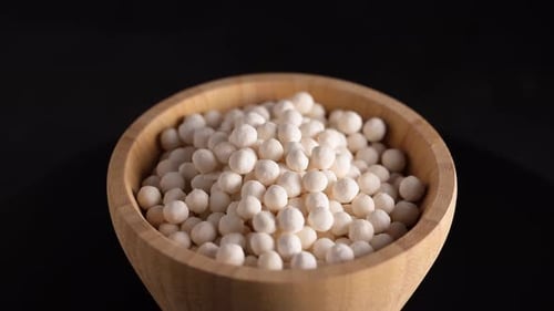 Wooden Bowl of Delicious, Nutritious White Tapioca Pearls