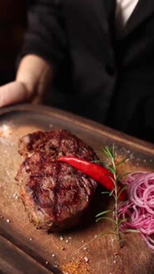 Delicious steak close-up in a restaurant