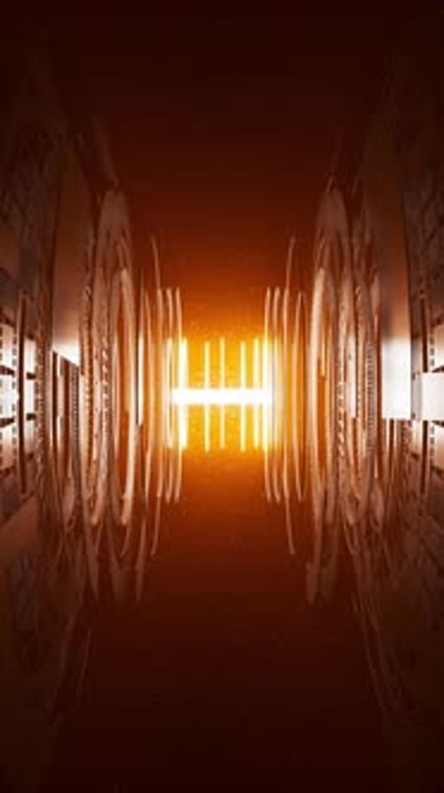 Futuristic loop of glowing energy core with rotating rings.