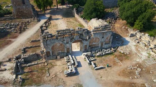 In This Captivating Aerial Stock Video the Remarkable Ruins of the Ancient City of Perge in