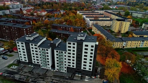 Aerial view of Stockholm residential modern area. Swedish architecture