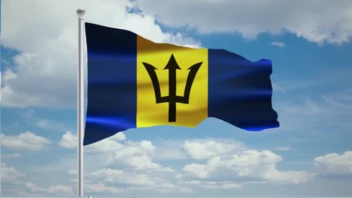 Barbados Waving Flag Animation With Cloud Background