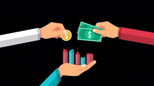 Flat Design Money and Real Estate Transaction Animation