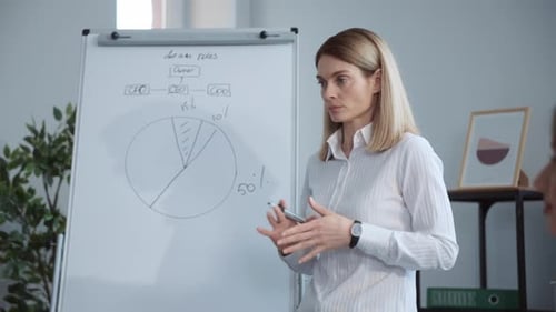 Professional Woman Giving Business Presentation in Cozy Office Business Analyst Analyzing Data Graph