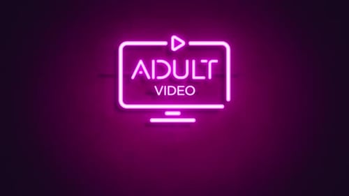 Cartel de neón con vídeo para adultos