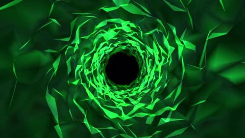 Abstract 3d green tunnel background, futuristic tunnel made of green glowing emerald glass