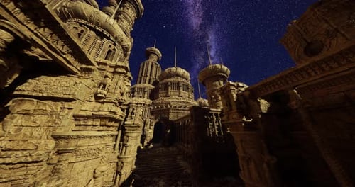 Ancient Architectural Wonders Illuminated By Starlit Sky at Night