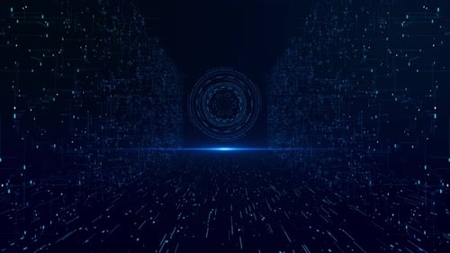 Futuristic Digital Data Tunnel Grid Reveal Opener