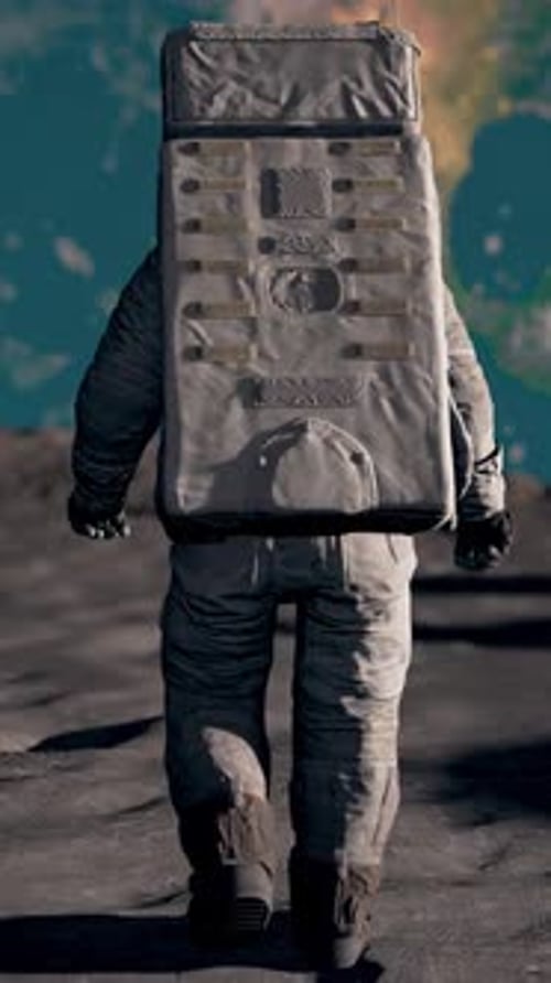 Astronaut Walking on Lunar Surface with Earth Backdrop Loop