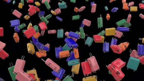 Colorful Dynamic Animated Suitcases Transition From Top Than Explode