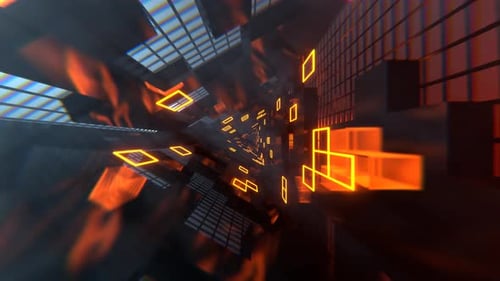 Orange Neon Triangular Sci Fi Tunnel Background VJ Loop l 4K