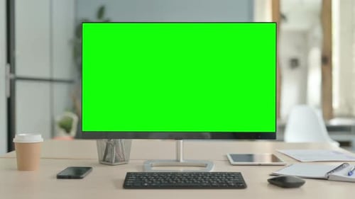 Chroma Key Monitor with Green Screen in Office