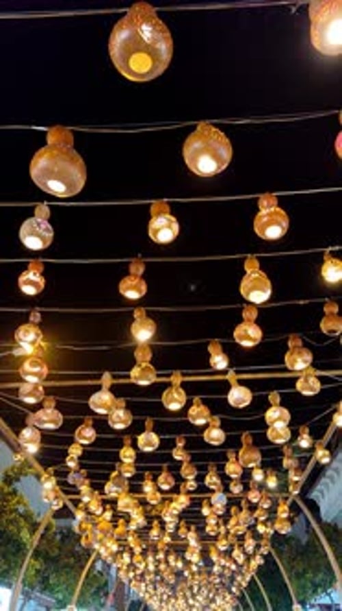 Oriental Bazar With Lanterns And Crowd Vertical Video