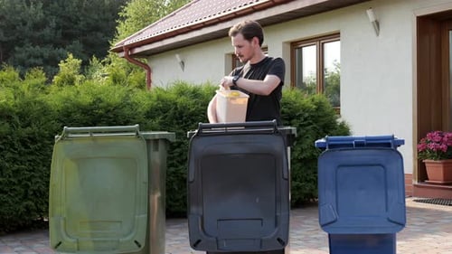 Young Adult Man Recycling Trash at Home