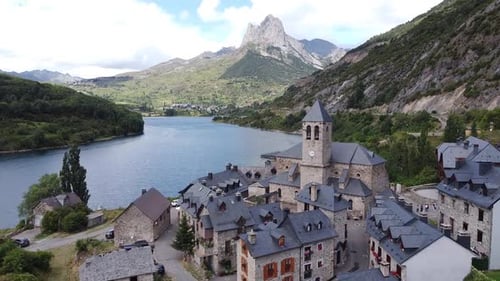 Lanuza at Tena Valley, Huesca, Aragon, Spanish Pyrenees, Spain - Aerial Drone View of the Mountain V
