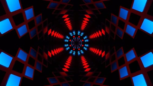 Blue And Red Neon Rhomboids Motion Tunnel Background Vj Loop In 4K