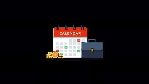 Animated Calendar with Office Bag and Coin Stack. Business Schedule Concept Video - Transparent