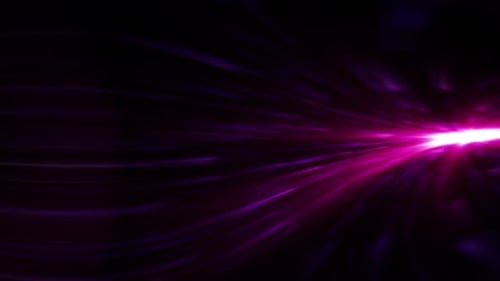 Dunkler Hintergrund, leuchtend rosafarbenes Abstrakt von links, das schnell andere kleine Strähnen anzieht