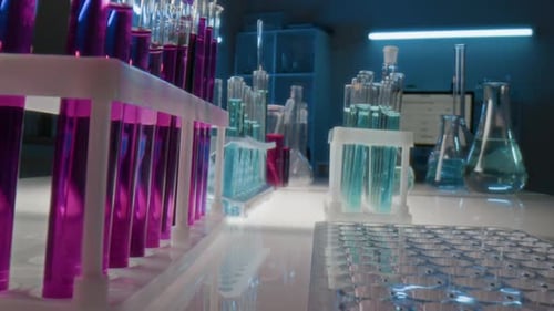 Modern Science Laboratory with Glassware and Test Tubes