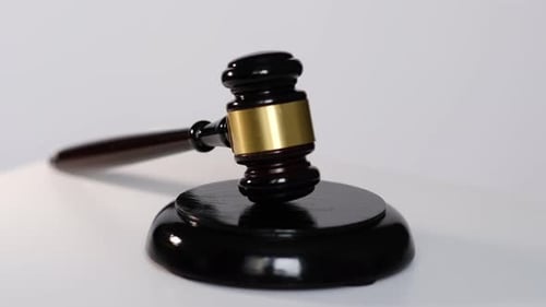 A Gavel Rests on Its Sound Block Against a White Background Symbolizing Authority and the Rule of