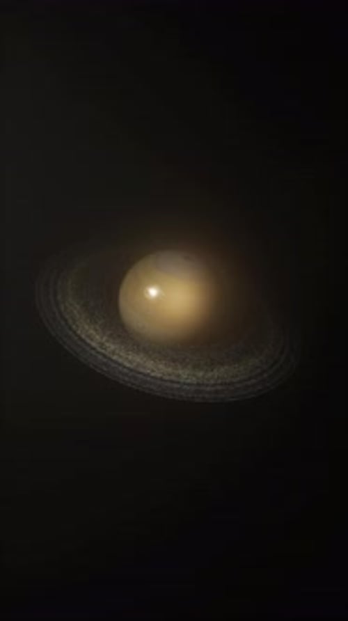 Animación del planeta Saturno en rotación en el espacio con anillos