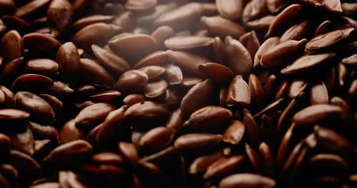 Macro Shot Of Heap Of Linseed Or Roasted Flaxseed Grain