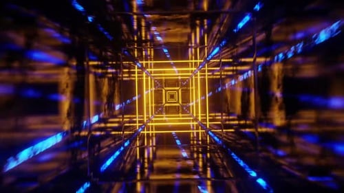 Dynamic futuristic neon tunnel with vibrant glowing light trails