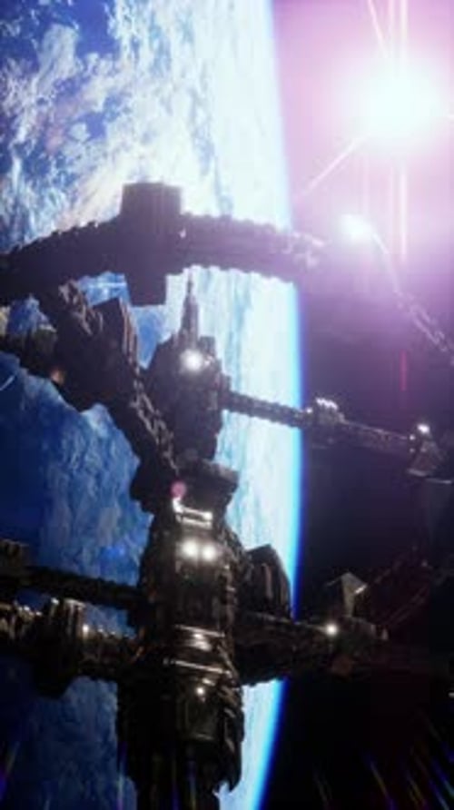 UFO Spaceship Hovering in the Sky Elements Furnished By NASA Vertical