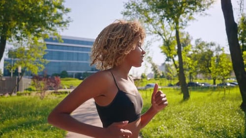 Woman Dressed Activewear Jogging in City