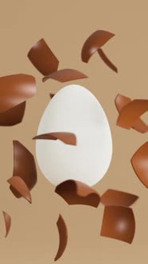 Brown Egg Breaking Apart to Reveal Content