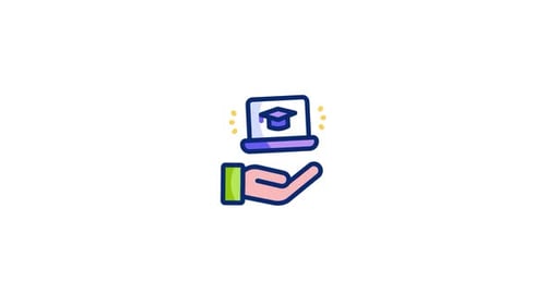 Animated Online Education Icon with Laptop and Cap