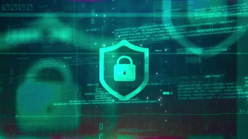 Futuristic Cyber Security Shield and Padlock Digital Animation