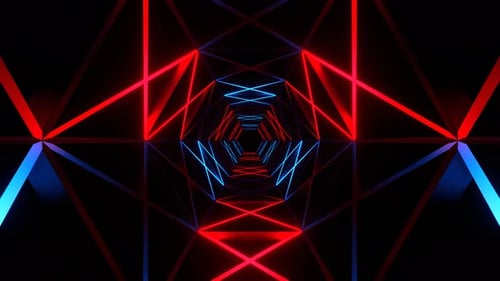 Red And Blue Neons Moves Along Hexagon Grate Tunnel Background Vj Loop In 4K