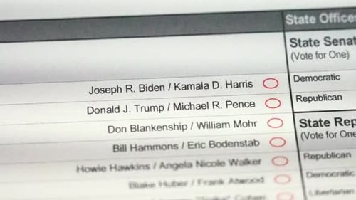 United States 2020 Blank Presidential Election Ballot, Donald Trump and Joe Biden Red Circles Close