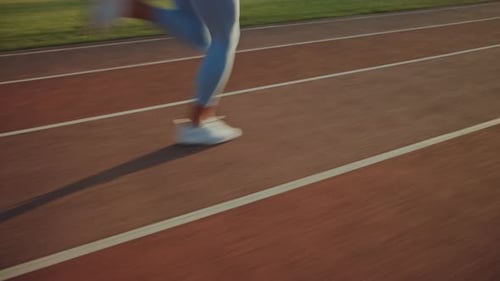 Woman Running on Track in Stadium During Daytime