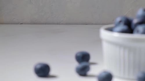 Myrtilles mûres fraîches dans un bol sur fond blanc Shift Focus Nourriture végétarienne saine