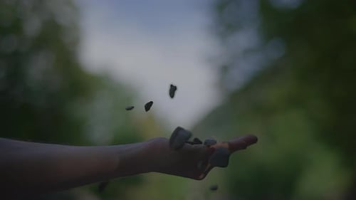 Natural Sand Dropping Into Human Hand in Slow Motion